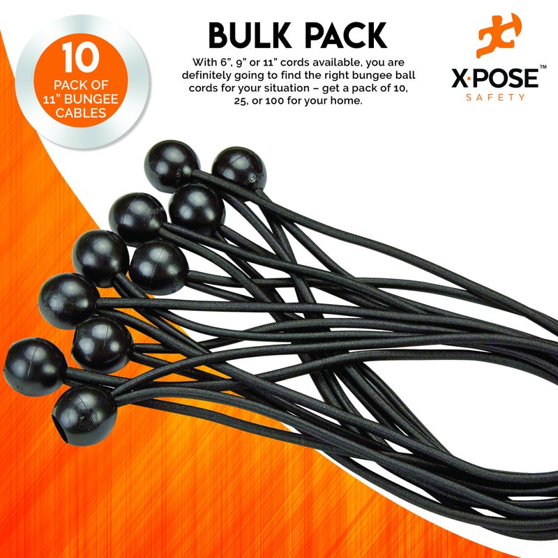 Xpose Safety Bungee Ball Cords 11" 10 Pack Heavy Duty Black Stretch Rope with Ball Ties for Canopies, Tarps, Walls, Cable Organization - Image 5